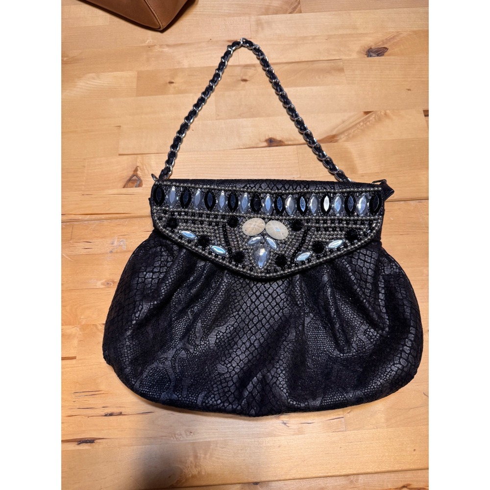 Elegant Black and Silver Embellished Chain bag Chico's Small 2000 vibe